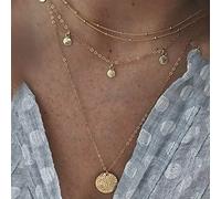 TseenYi Gold Multilayer Necklace Boho Disc Coin Necklace Layered Tiny Beads Necklace Choker Chain Jewelry for Women and Girls Gifts