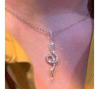 TseenYi Gothic Crystal Snake Pendant Necklace Silver Cz Serpent Rhinestone Necklalce Shine Cz Snake Choker Necklace Snake Serpent Necklace Chain Jewelry for Women and Girls Gifts