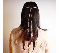 TseenYi Gypsy Feather Headband Hair band Boho Feather Hair Band Beaded Feather Tassel Headband Jewelry for Women and Girls Christmas Stage Performance(Brown)