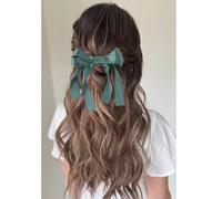 TseenYi Large Hair Bow Clips Long Bow Tail Satin Hair Clip Big Bow Knot Hairpins Green Bow Tail Satin Hair Clip Satin Hairclips Hairwear Winter Ribbon Bow Headwear