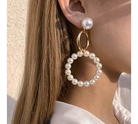 TseenYi Large Pearl Hoops Earrings Gold Circle Dangle Earrings Huge Circle Dangle Pearl Earrings Multi Circle Pearl Hoops Earrings Jewelry for Women and Girls Gifts