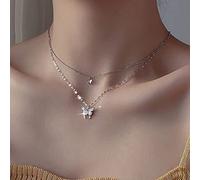 TseenYi Layered Butterfly Choker Necklace Silver Butterfly Pendant Necklace Mini Butterfly Short Choker Silver Butterfly CZ Necklace Sparkly Crystal Necklace Chain Jewelry for Women Girls Gifts