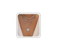 TseenYi Layered Cz Crystal Pendant Necklace Halo Square Pendant Chunky Chain Silver Thick Chain Choker Jewelry for Women and Girls