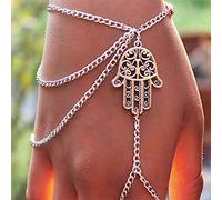TseenYi Layered Hamsa Finger Ring Bracelet Boho Hamsa Slave Ring Bracelet Multilayer Chain Tassel Finger Bracelet Silver Palm Hand Slave Bracelet Handpiece Jewelry for Women and Girls Gifts