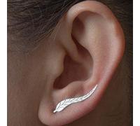 TseenYi Leaf Ear Climber Earrings Tiny Silver Studs Earrings Charm Crawler Earrings Ear Cuffs Ear Jewelry for Women and Girls (Silver)