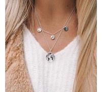 TseenYi Map Pendant Necklace Chain Layering Silver Coin Disc Chain Necklaces Layered Boho Choker Necklace Jewelry for Women and Girls (Silver)