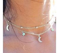 TseenYi Multilayer Necklace Moon and Star Pendant Simple and Delicate Lasso Choker Jewelry Gifts for Women and Girls (Gold)