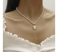 TseenYi Pearl Choker Necklace Gold Opal Pendant Necklace Vintage Pearl Necklace Pearl Bridal Necklace Chain Jewelry for Women and Girls Gifts