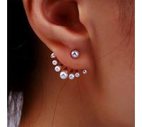 TseenYi Pearl Ear Jacket Earrings Gold Tiny Pearl Ear Earrings Boho Pearl Front Back Earrings Vintage Pearl Crawl Earring Jewelry for Women and Girls(Gold)