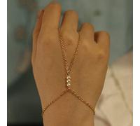 TseenYi Pearl Finger Bracelet Silver Ring Hand Chain Bracelet Boho Slave Bracelets Hand Chain Handpiece Jewelry for Women and Girls (Gold)