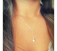 TseenYi Pearl Pendant Necklace Chain Silver Infinite Lariat Necklace Choker Adjustable Y Clavicle Chain Necklaces Jewelry for women and Girls (Silver)