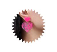 TseenYi Pink Heart Dangle Earrings Large Heart Interlocking Earrings Resin Heart Love Drop Earrings Pink Acrylic Heart Stud Earrings Statement Big Earrings Jewelry for Women and Girls