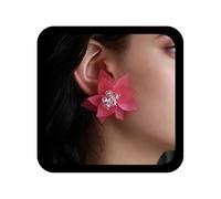TseenYi Pink Oversized Flower Earrings Resin Crystal Flower Stud Earrings Large Pink Floral Earring Lily Petal Statement Earring Jewelry for Women