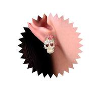 TseenYi Punk Crystal Skul Earrings Colorful Rhinestone Skull Rose Earrings Gold Cz Skeleton Bone Earirngs Goth Skull Stud Earrings Hip hop Personality Earrings Jewelry for Women and Girls