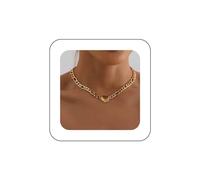 TseenYi Punk Heart Chunky Chain Necklace - Gold Cuban Chain Heart Choker Necklace - Vintage Thick Chain Necklace - Chunky Love Pendant Necklace for Women and Girls
