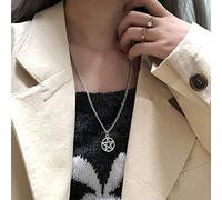 TseenYi Punk Pentagram Necklace Chain Silver Circle Pentacle Pendant Necklace Choker Vintage Long Necklaces Jewelry for Women and Girls