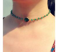 TseenYi Rainbow Moonstone Choker Necklace Tiny Green Raw Crystal Chain Necklace Short Boho Clavicle Necklace Chain Jewelry for women and Girls (Green)