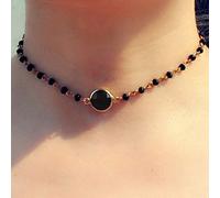 TseenYi Rainbow Moonstone Choker Necklace Tiny Green Raw Crystal Chain Necklace Short Boho Clavicle Necklace Chain Jewelry for women and Girls (Black)