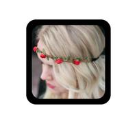TseenYi Red Flower Wreath Headband Bohemia Crown Garland Hair Headdress Ribbon Floral Handbands Headpiece Adjustable Elastic Headdress Wedding Bridal Hair Accessories for Women
