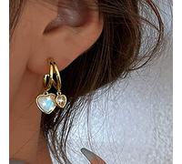 TseenYi Retro Heart Huggie Earrings Heart Crystal Rhinestone Dangle Earrings Rainbow Opal Heart Drop Earrings Boho Colorful Heart Hoop Earrings Gold Huggie Hoop Earrings Jewelry for Women and Girls