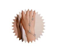 TseenYi Rhinestone Finger Bracelet Ring Silver Crystal Hand Chains Flower Finger Chain Bracelet Slave Hand Harness Bracelet Chain Wedding Jewellery for Women and Girls