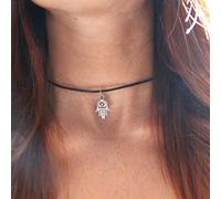 TseenYi Short Suede Chker Necklace Evil Eye Pendant Black Dangle Hamsa Necklace Chain Minimalist Necklaces Vintage Neck Chain Jewelry for Women and Girls