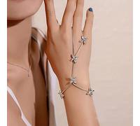 TseenYi Silver Boho Rhinestone Finger Bracelet Ring Hand Chain Bracelet Slave Hand Harness Wedding Jewelry for Women and Girls