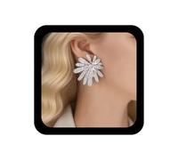 TseenYi Silver Crystal Earrings Vintage Flower Cz Fireworks Earrings Silver Irregular Floral Earring Large Paved Flowery Fireworks Jewelry for Women