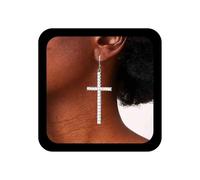 TseenYi Silver Large Cross Hoop Earrings Gothic Cross Dangle Earrings Silver Cz Crucifix Drop Earring Punk Religious Christian Earring Jewelry For Women, 1, Zinc, No Gemstone
