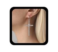 TseenYi Silver Large Cross Hoop Earrings Gothic Crystal Cross Dangle Earrings Silver CZ Crucifix Drop Earring Punk Religious Christian Earring Jewelry for Women