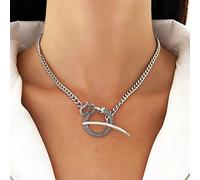 TseenYi Snake Pendant Necklace Toggle Necklace Snake Serpent Pendant Animal Necklace Punk Chunky Chain OT Necklace Chain Jewelry for Women and Girls(Silver)