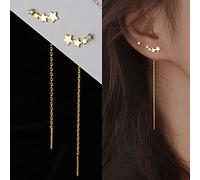 TseenYi Star Threader Earring - CZ Stars Ear Climber, Long Chain Gold Bar Earring, Vintage Boho Pull Threader Earrings Jewelry for Women and Girls