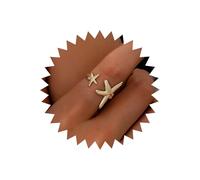 TseenYi Starfish Open Ring Statement Gold Star Ring Vintage Gold Starfish Adjustable Ring Double Starfish Wrap Ring Personality Star Wrap Ring