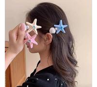 TseenYi Starfish Shell Hair Clip Pearl Sea Star Hairclip Large Blue Starfish Hairpin Vintage Seashell Pearl Star Hair Barrette Clips Boho Seastar Beach Hairpiece Bobby Pins