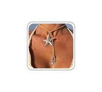 TseenYi Starfish Velvet Necklace Silver Starfish Y Lariat Necklace Large Sea Star Leather Choker Necklaces Big Seastar Pendant Necklaces Suede Short Collar Choker Statement Jewelry