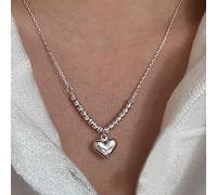 TseenYi Tiny Heart Necklace Silver Puffy Heart Pendant Necklace Boho Heart Love Pendant Necklace Small Beadeds Chain Choker Necklace Jewelry for Women and Girls Gifts