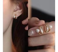 TseenYi Vintage Pearl Studs Earring Gold Split Hoop Earring Boho Post Split Huggie Earring White Enamel Wrap Earring Bridal Pearl Wedding Earring Jewelry for Women and Girls Gifts