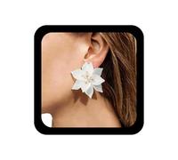 TseenYi White Oversized Flower Earrings Resin Crystal Flower Stud Earrings Large White Floral Earring Lily Petal Statement Earring Jewelry for Women