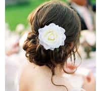 TseenYi White Rose Flower Hair Clip Boho Headpiece Hairpin Brooch for Wedding and Bridal Two Way Jewelry for Women and Girls