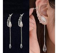 TseenYi Wing Studs Cuff Earrings Crystal Angel Wing Earrings Silver Teardrop Tassel Chain Earrings Cz Dangle Earrings Ear Cuffs Jewelry for Women and Girls Gifts(Right ear 1pcs)