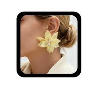 TseenYi Yellow Oversized Flower Earrings Resin Crystal Flower Stud Earrings Large Yellow Floral Earring Lily Petal Statement Earring Jewelry for Women