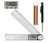 Tsekouri Digital Angle Finder Ruler 7 Inch/200mm Stainless Steel, LCD Angle Measurement Tool, Metal Protractor & Digital Angle Gauge with Carpenter Pencil & 6 Refill Tips, Internal & External Corners
