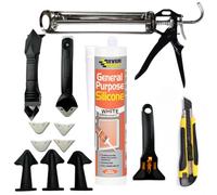 Tsekouri Set - Bundle With Sealant Gun, Silicone Tool Finishing 3 in 1 Kit Smoothing Set To Work With Everbuild General Purpose Waterproof White
