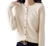 Tseonmis Cashmere Cardigan Sweaters for Women,2023 Fall Open Front Button Crew Neck Loose Soft Knit Outwear (D,M)