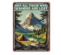 TSEZLOJH Bar Tin Sign Not All Those Who Wander are Lost Camping Camp Outdoor Adventure Metal Signs Wall Decoration for Family The Bar Restaurant Cafe Bathroom Garage Office 12x16inch