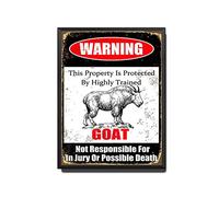 TSEZLOJH Metal Tin Sign He Goat This Property is Protected by Highly Trained Goat Not Responsible for in Jury Or Possible Death Caution Warning Notice 12X16 inch-Metal Frame Tin Painting