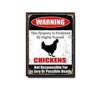 TSEZLOJH Metal Tin Sign Hen Chicken This Property is Protected by Highly Trained Chickens Not Responsible for in Jury Or Possible Death Caution Warning Notice 12X16 inch-Metal Frame Tin Painting