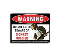 TSEZLOJH Metal Tin Sign Warning Do Not Enter Beware of Monkey Soldier S Garden Living Room Decoration Warning Poster 12X16 inch-Tin Painting