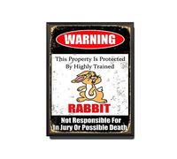 TSEZLOJH Retro Tin Sign Easter Rabbit This Property is Protected by Highly Trained Rabbit Not Responsible for in Jury Or Possible Death Caution Warning Notice 12X16 inch-Metal Frame Tin Painting
