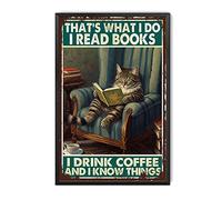 TSEZLOJH Tin Metal Sign This is What I Do I Read Books Drink Coffee cat for Home Gate Garden Bars Restaurants Cafes Office Store Pubs Club Sign Gift 8x12inch-Metal Framed Tin Painting